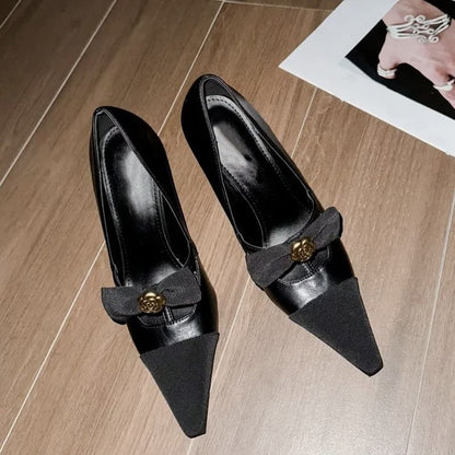 High Heel Pointed Bow Accent Pumps
