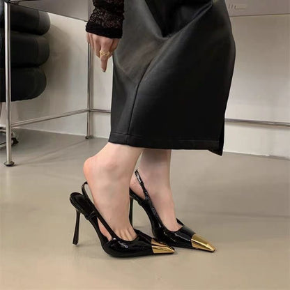 High Heel Metallic Cap Pointed Pumps