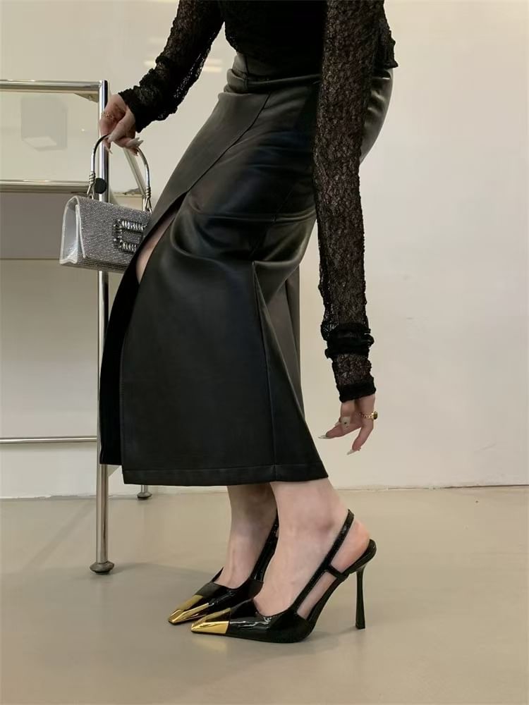 High Heel Metallic Cap Pointed Pumps