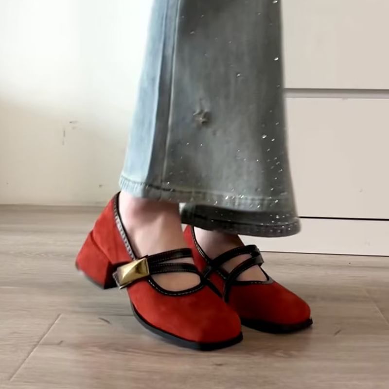 Block Heel Metallic Buckle Mary Jane Shoes