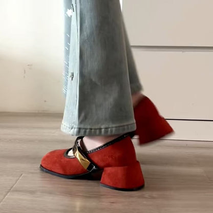 Block Heel Metallic Buckle Mary Jane Shoes