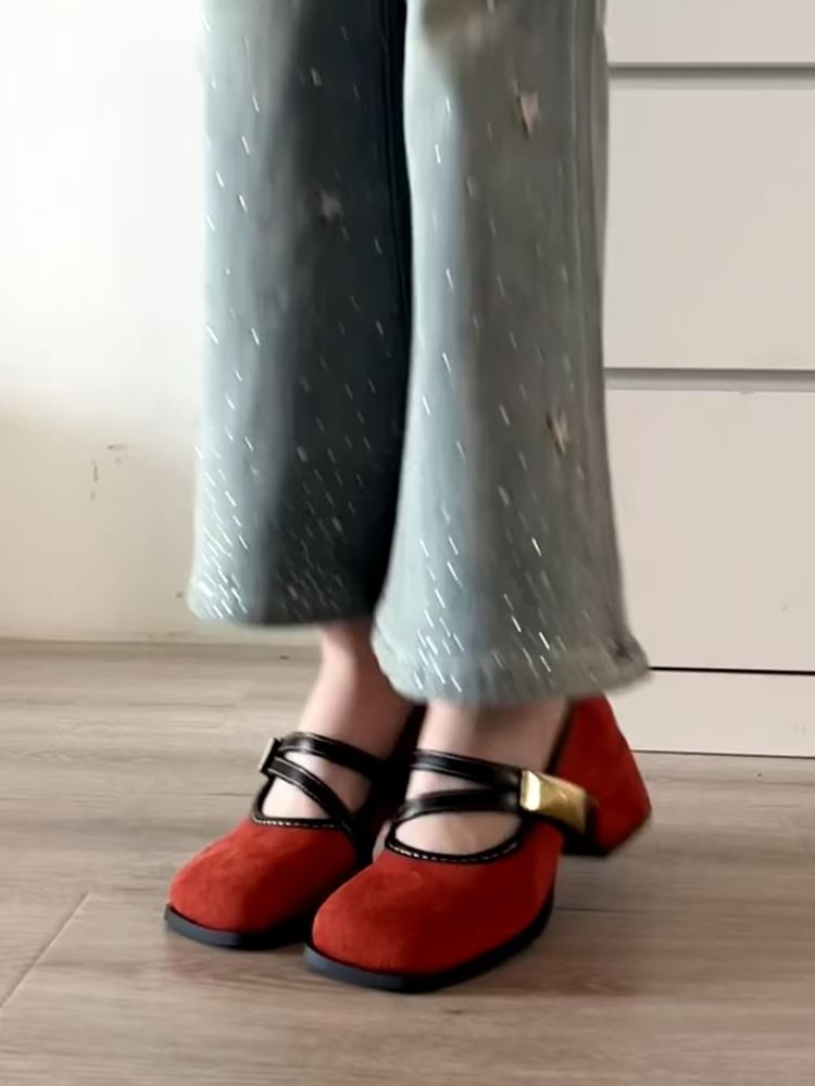 Block Heel Metallic Buckle Mary Jane Shoes