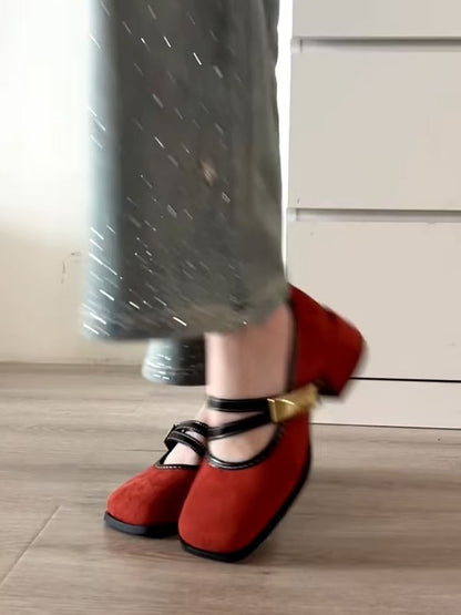 Block Heel Metallic Buckle Mary Jane Shoes
