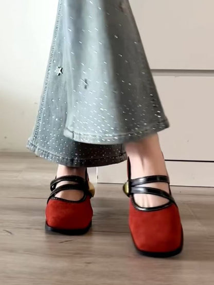 Block Heel Metallic Buckle Mary Jane Shoes