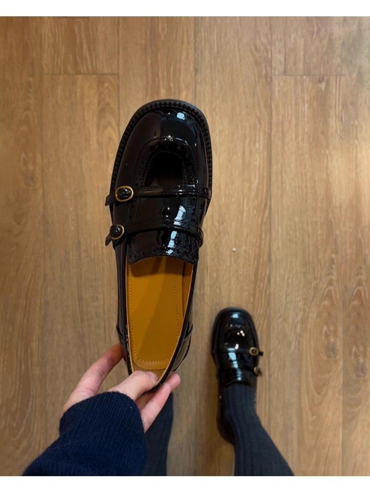 Low Heel Faux Leather Loafers