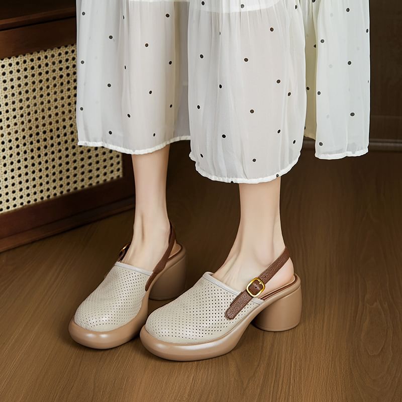 Block Heel Perforated Clogs