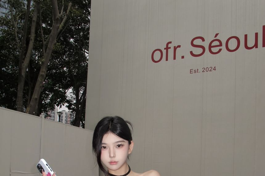 Short Sleeve Off Shoulder Plaid Top