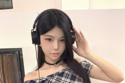 Short Sleeve Off Shoulder Plaid Top