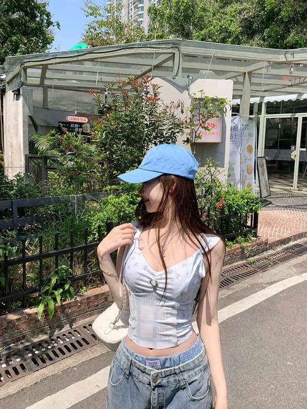 V-Neck Floral Print Bow Panel Camisole Top