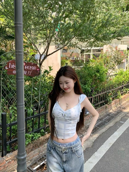 V-Neck Floral Print Bow Panel Camisole Top