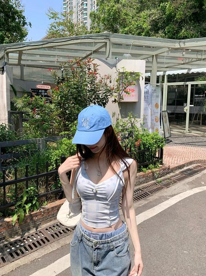 V-Neck Floral Print Bow Panel Camisole Top