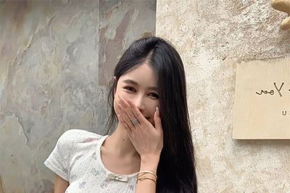 Short Sleeve Round Neck Bow Pointelle T-Shirt