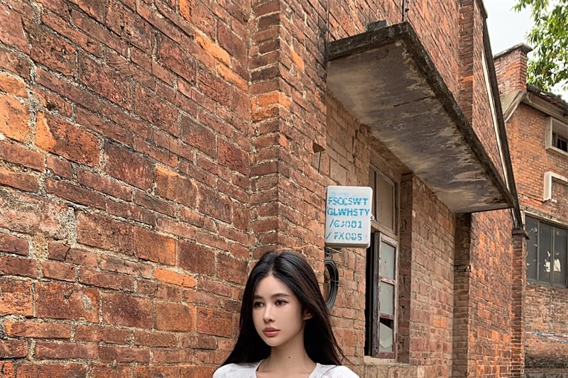 Short Sleeve Round Neck Bow Pointelle T-Shirt