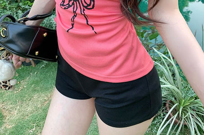 Short Sleeve Patterned Print Mock Two Piece Asymmetrical Tee