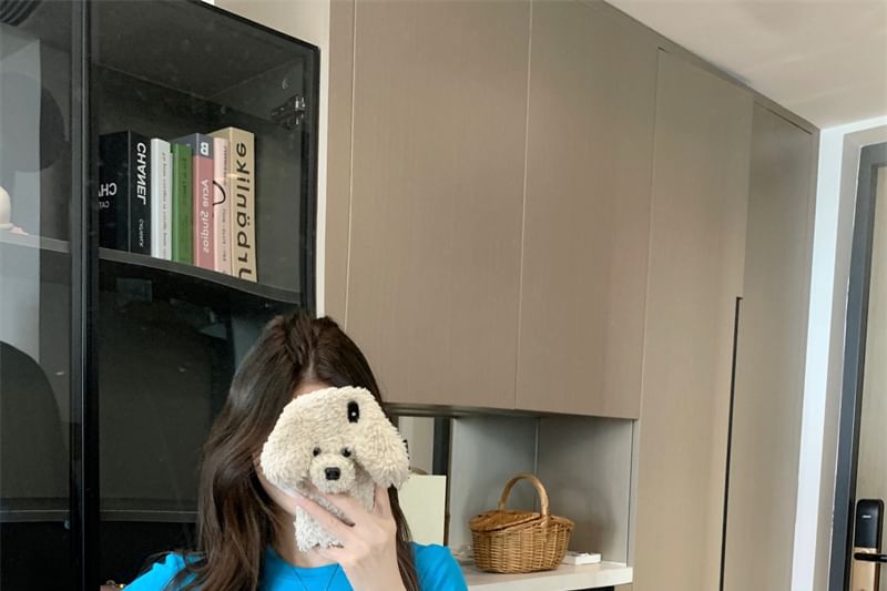 Short Sleeve Round Neck Plain Rhinestone T-Shirt