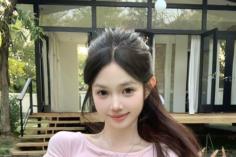 Cap Sleeve Asymmetrical Neck Plain Cutout Top