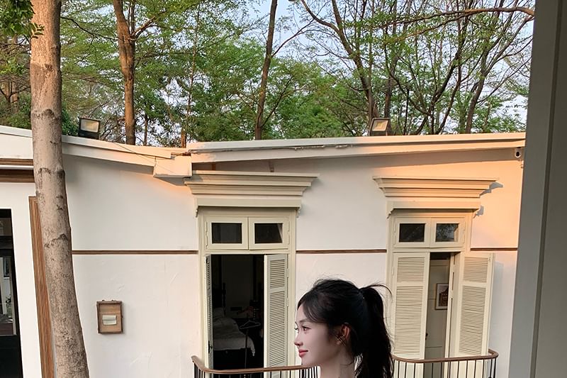 Cap Sleeve Asymmetrical Neck Plain Cutout Top