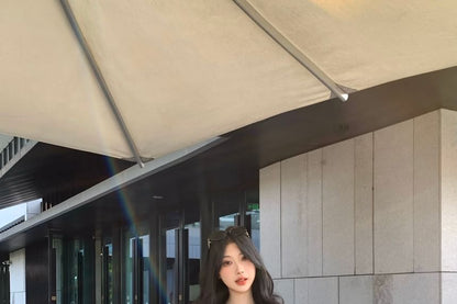 Set: Long-Sleeve Plain Crop T-Shirt + Mini Skirt