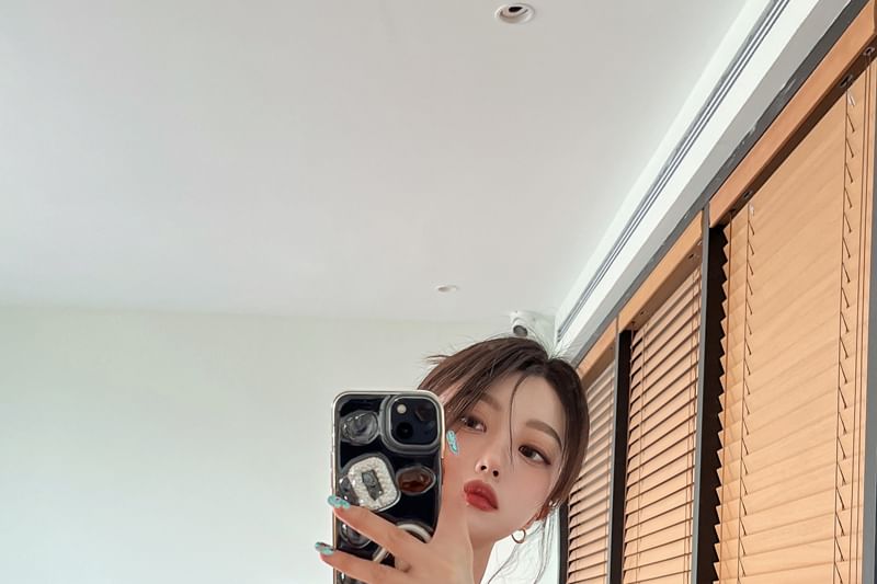 Puff-Sleeve Off Shoulder Plain Crop Blouse