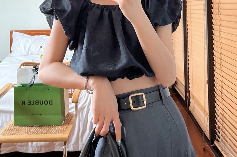 Puff-Sleeve Off Shoulder Plain Crop Blouse