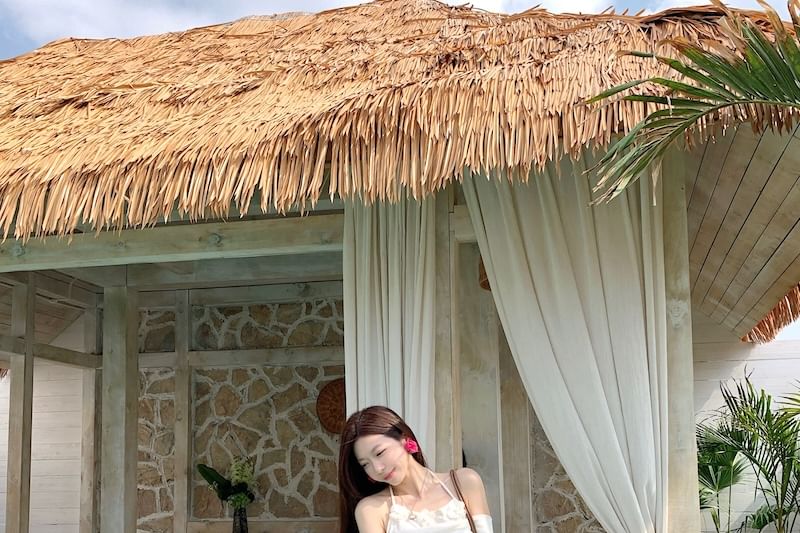 Mock Two-Piece Long-Sleeve Plain Top / High Rise Maxi A-Line Skirt