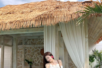 Mock Two-Piece Long-Sleeve Plain Top / High Rise Maxi A-Line Skirt