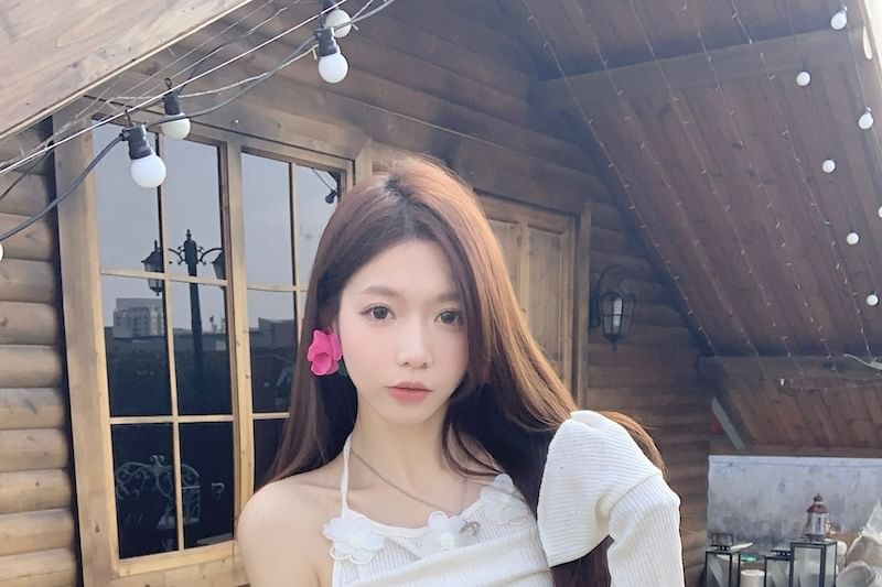 Mock Two-Piece Long-Sleeve Plain Top / High Rise Maxi A-Line Skirt