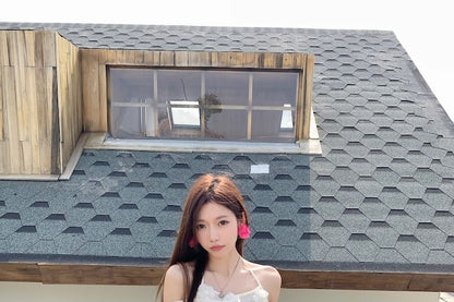 Mock Two-Piece Long-Sleeve Plain Top / High Rise Maxi A-Line Skirt