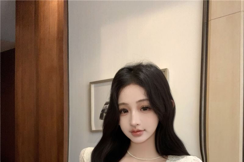 Long-Sleeve U-Neck Lace Top