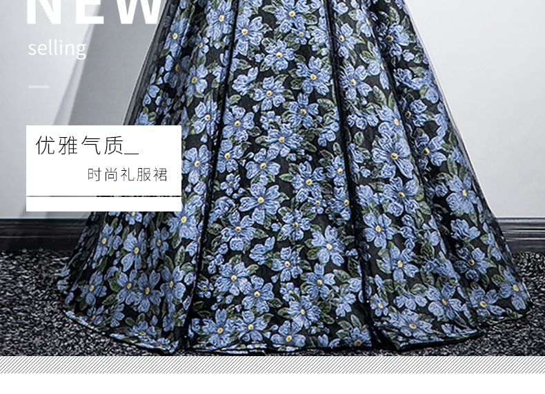 + Evening Sleeves Floral A-Line Jacquard Set: Gown Arm Strapless