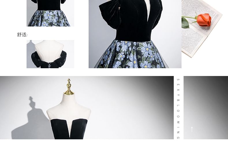 + Evening Sleeves Floral A-Line Jacquard Set: Gown Arm Strapless