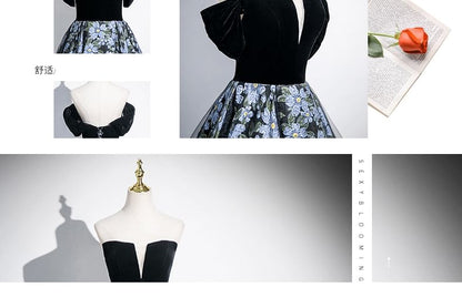 + Evening Sleeves Floral A-Line Jacquard Set: Gown Arm Strapless