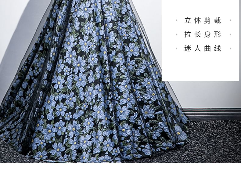 + Evening Sleeves Floral A-Line Jacquard Set: Gown Arm Strapless