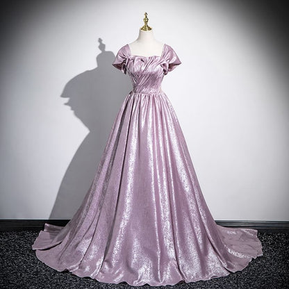 Off-Shoulder Ruched Gown Metallic Ball Cutout