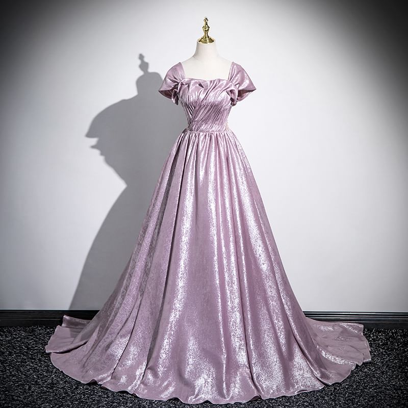 Off-Shoulder Metallic Cutout Ruched Ball Gown