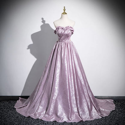Off-Shoulder Metallic Cutout Ruched Ball Gown