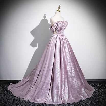 Off-Shoulder Metallic Cutout Ruched Ball Gown