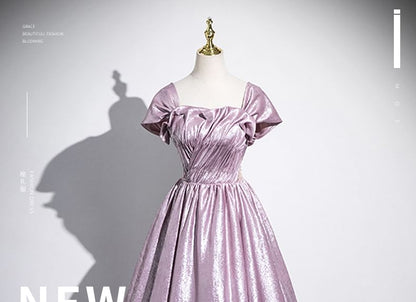 Off-Shoulder Ruched Gown Metallic Ball Cutout