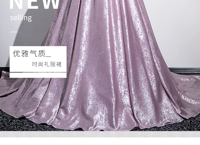 Off-Shoulder Metallic Cutout Ruched Ball Gown