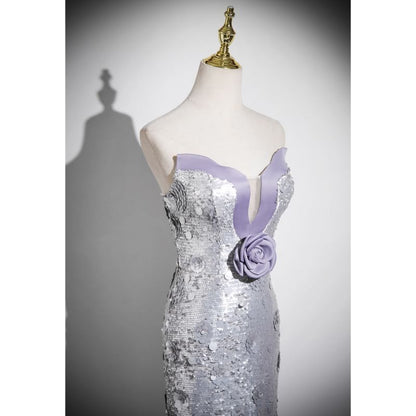 Mermaid Floral Evening Sequin Strapless Gown Accent