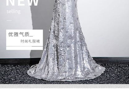 Strapless Sequin Floral Accent Mermaid Evening Gown