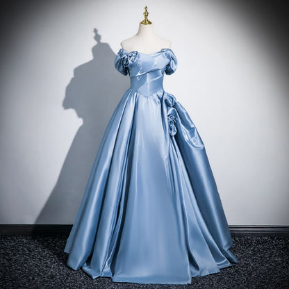 Short-Sleeve Off-Shoulder Plain Floral Accent Ball Gown