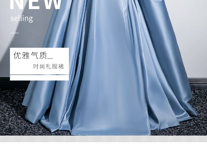 Gown Ball Short-Sleeve Off-Shoulder Accent Floral Plain