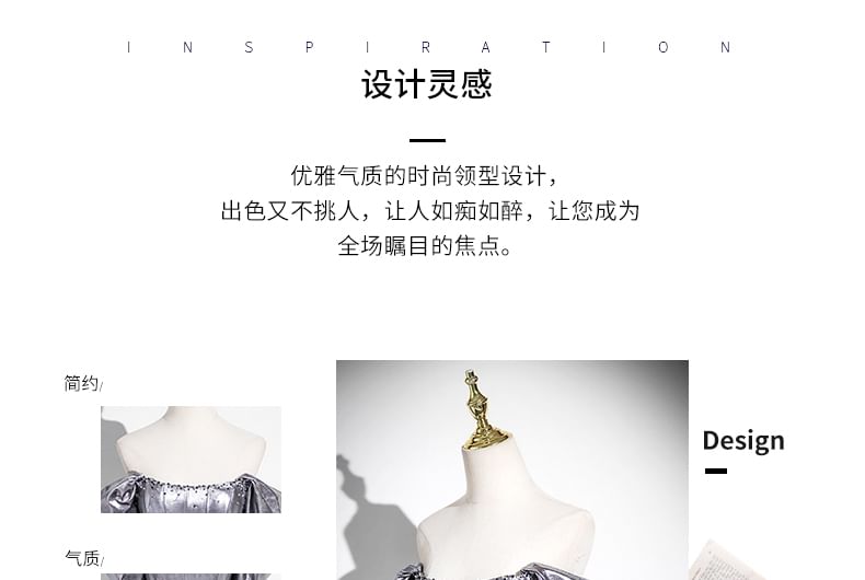 Off-Shoulder Accent Gown Bow Sequin Mermaid Evening Short-Sleeve