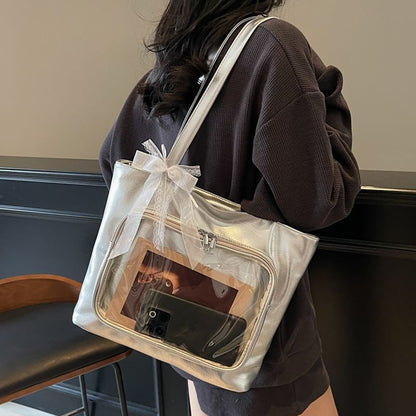 Panel Tote PVC Leather Faux Bag Plain