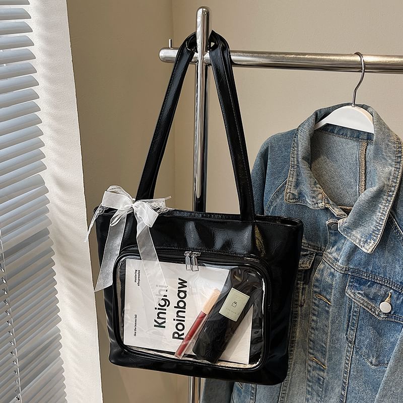 Panel Tote PVC Leather Faux Bag Plain