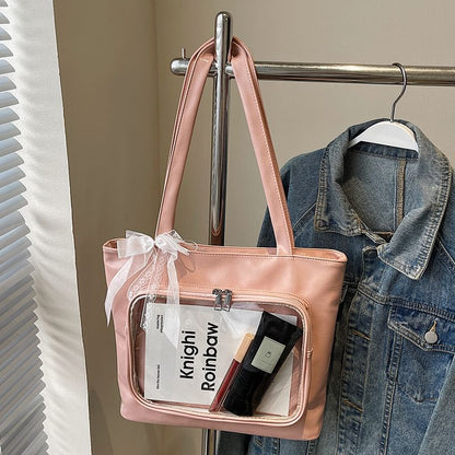 Panel Tote PVC Leather Faux Bag Plain