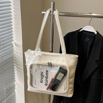 Panel Tote PVC Leather Faux Bag Plain