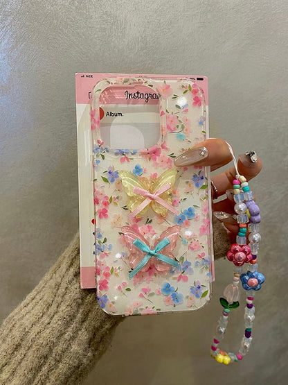 Floral Phone Case / Ribbon Adhesive Decoration / Strap / Set