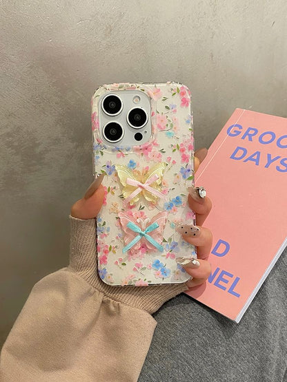 Floral Phone Case / Ribbon Adhesive Decoration / Strap / Set